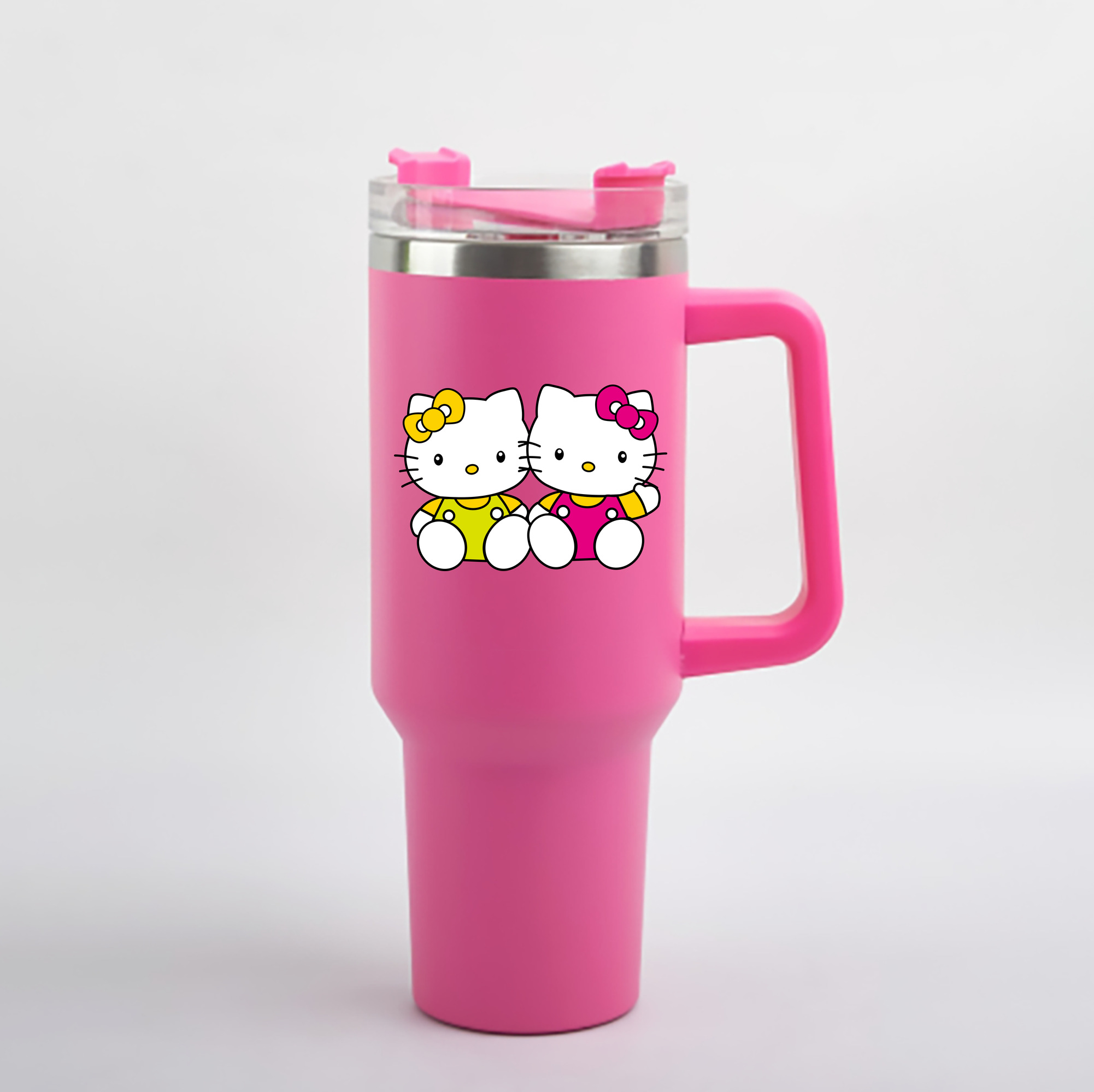 （画像用） Hello Kitty ハローキティ 1200mL車用タンブラー - クリスタルステッカー（プラスチックストロー付き）